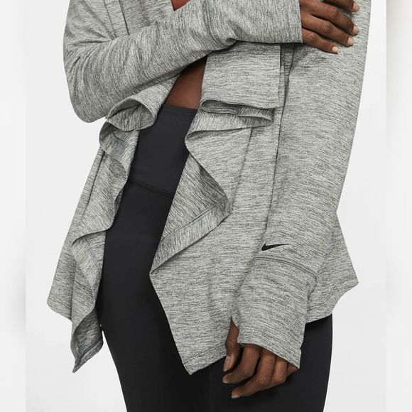 Nike Yoga Jacket Small Grey Womens Open Cardigan Drape Shawl DriFIT Loungewear - Picture 5 of 11